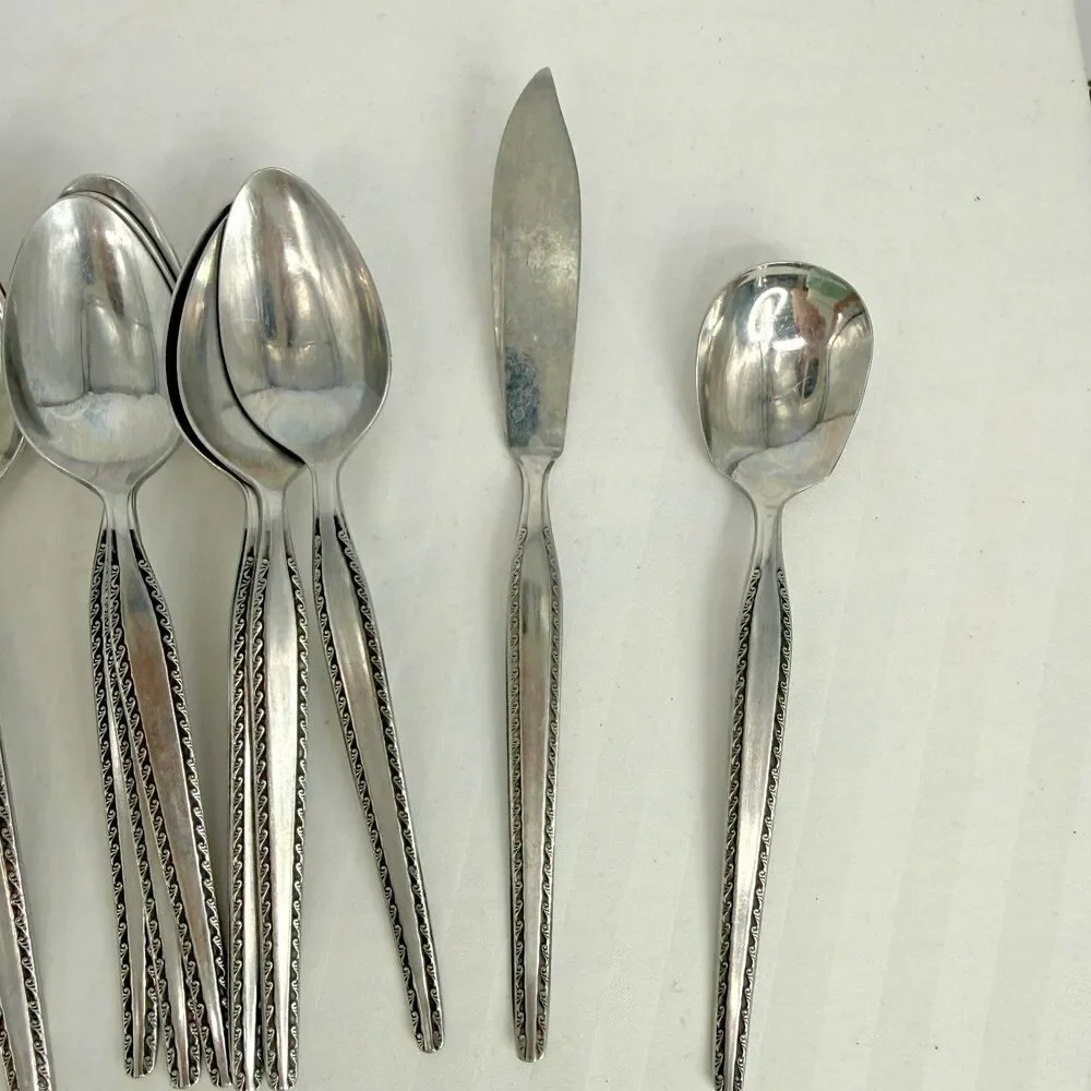 Vintage National Stainless Granada Flatware Japan 31 pc Lot Knives Forks Spoons